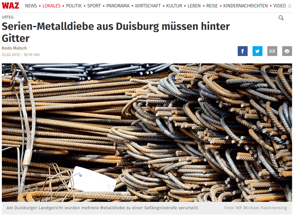 Metalldiebe im Duisburger Hafen